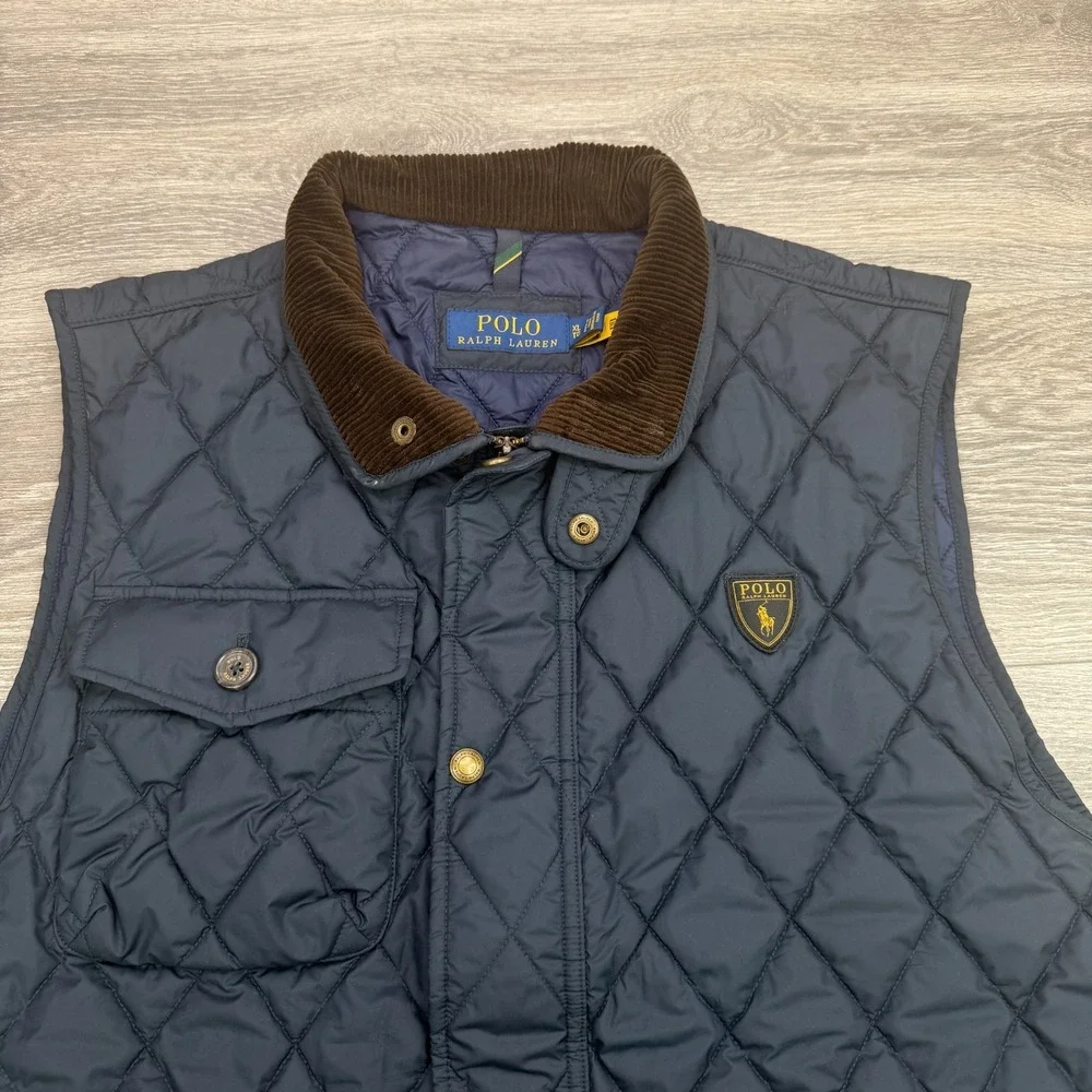 Polo Ralph Lauren Beaton Vest Mens XL Navy Blue Quilted Corduroy Collar Pony
